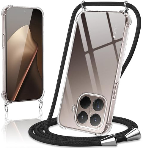 Coiwxmoi Handykette Handyhülle für Xiaomi 15T Pro Hülle mit Band 6,83,Transparent Case mit Kette Abnehmbar zum Umhängen Kordel Schutzhülle,Weich Silikon TPU Stoßfest Cover für Xiaomi 15T Pro,Schwarz