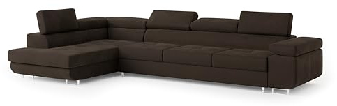 Masseno Ecksofa Vicente M L-S mit Schlaffunktion L-Form, Glamour Sofa mit Bettkasten, Wohnzimmersofa, Couch, Soffa, Bettsofa, Couchgarnitur - Braun, Monolith 29