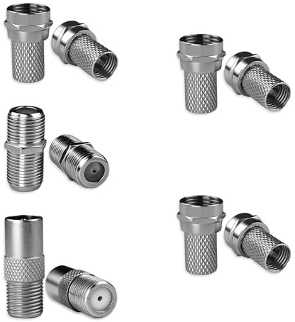 WMYMON 10 Pcs Coaxial Cable Connectors, Satellite Cable Connectors, TV Aerial Connector(RG6), F Type Connector, Suitable for satellite television (silver)