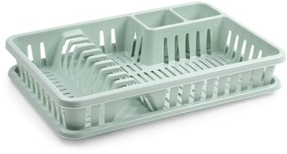 pcmoviles Escurreplato de plástico, Escurridor de Platos, Escurridor Fregadero de 2 módulos, con Bandeja Anti-Goteo, 45 cm de Ancho x 29.7 cm de Fondo x 8 cm de Altura, Color Verde Claro