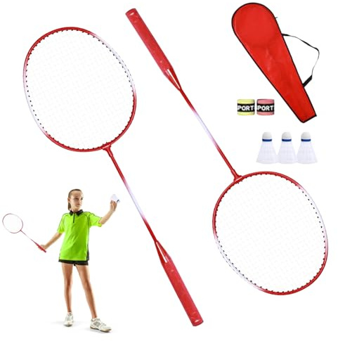 Tragbares Badminton-Set Für 2 Spieler – 670 Mm, 26,38 Zoll, Mäßige Steifigkeitskontrolle, Langlebiger Legierungsrahmen | Anfänger, Fortgeschrittene, Übungstraining, Wettbewerb, Fitness, Erholung, Zuha