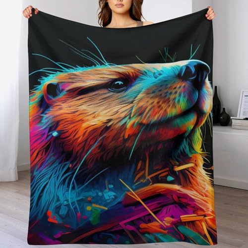 LLLBBB Beaver Bedding Soft Flannel Throw Blanket, Four Seasons Living Room Outdoor Fuzzy Blankets Travel Camping Throws 130×150cm