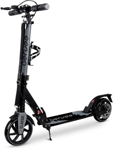 Bergen Bervee Tretroller Classic klappbar, 200 mm Räder, Vorderrad- & Fußbremse, 2× Federung, Aluminium Scooter höhenverstellbar, für Kinder ab 10 Jahre & Erwachsene bis 100 kg