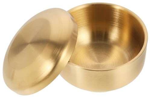 BESPORTBLE Bol en Acier Inoxydable 304 Double Couche 10,5 Cm Doré avec Couvercle Bol Cuisine Anti-brûlure et Isolant Thermique Polyvalent pour Repas et Nouilles Instantanées