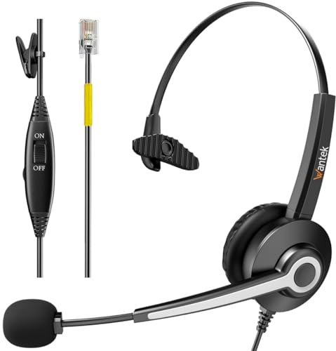Wantek telefonheadset med brusreducerande mikrofon, RJ9 kontor telefonheadset kompatibelt med Avaya Voip telefon Grandstream Cisco Panasonic