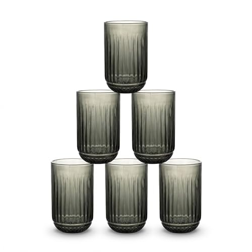 INDE SANTA CLARA | Set 6 Vasos de Cristal Agua 430cc Odiel Verde, Vasos Agua Altos de Vidrio Relieve Verde, Aptos Lavavajillas y Microondas