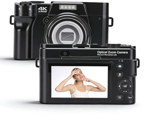 Sxhlseller Fotocamera Digitale 4K, Fotocamera Compatta Wi-Fi con Zoom Ottico 75MP 12X con Messa a Fuoco Automatica e Flash Integrato, per la Fotografia di Viaggio