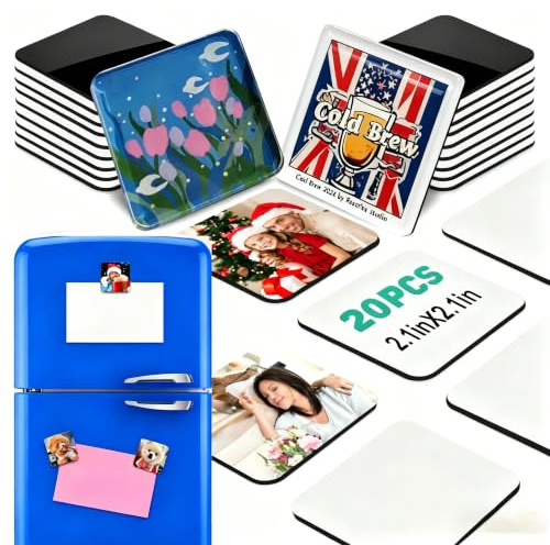 20er Set individuelles Acryl-Kühlschrankmagnet-Bastelset – Handgemachte transparente Quadrate mit Magnetfolie, im Instagram-Stil zum Selbermachen von Kühlschrankmagneten und DIY-Magnet-Projekten (20)