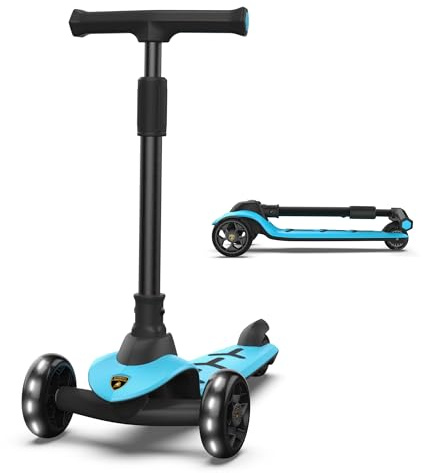 Lamborghini Barnskoter från 3 år till 50 kg – sparkcykel med 2 styrlägen, lätt aluminiumram, PU-lampa, bakbroms, vikbar och justerbar höjd för pojkar och flickor