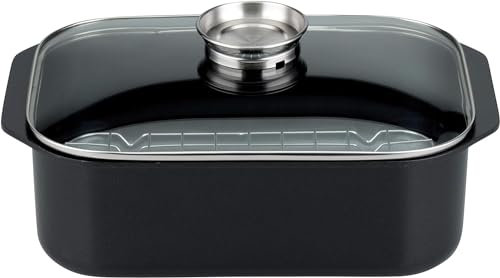 ELO 40 Tapa inducción Rustidera/Bandeja Horno/Capacidad 7l / 40x26cm / 1ud, Aluminio Fundido con Revestimiento Antiadherente Greblon Cristal con Borde en Acero Inoxidable, Negro, 40 cm, 82660