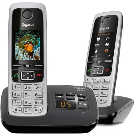 Gigaset C430A Duo 2 schnurlose Telefone mit Anrufbeantworter (DECT Telefon mit Freisprechfunktion, klassische Mobilteile mit TFT-Farbdisplay) schwarz-silber