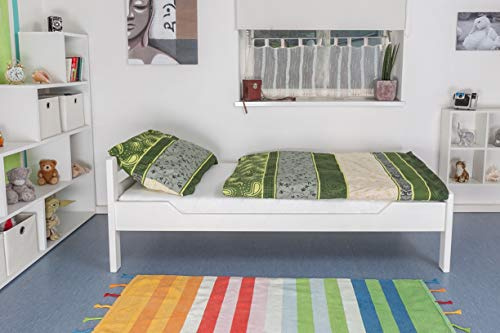 Einzelbett Easy Premium Line K1/2n, Buche Vollholz massiv weiß lackiert - Maße: 90 x 190 cm