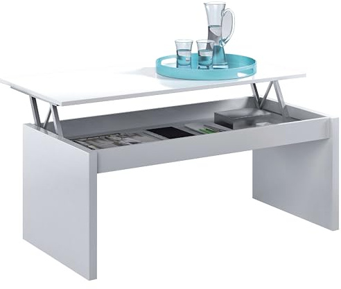 Habitdesign – Mesa de Centro Elevable, Mesa Auxiliar para Salón Comedor, Color Blanco Brillo, 102x43-54x50 cm - Modelo Zenit