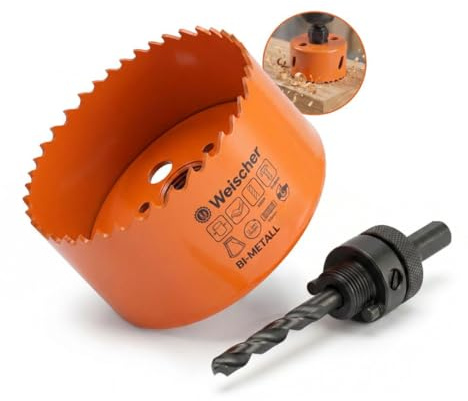 Weischer® - HSS Bi-Metall Lochsäge Ø 111 mm I mit Aufnahmeschaft 6-Kant | Schnitttiefe 40 mm I für Holz, Aluminium, Kunststoff, Trockenbau und Metall I Bohrkrone Dosenbohrer