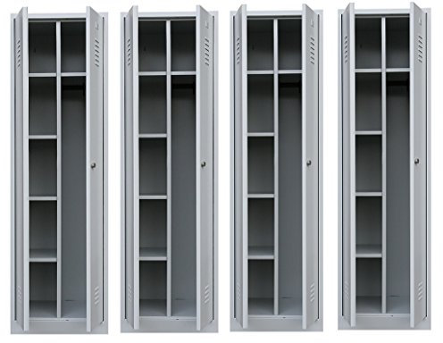 Lüllmann 4X Spind komplett montiert grau 180x50x50cm (HxBxT) Spint Set Stahl Spindschrank Garderobenschrank Universalspind 2 türig 510700