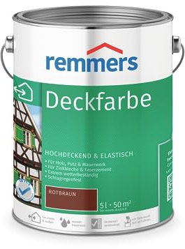 Remmers Deckfarbe rotbraun, 5 Liter, Deckfarbe für innen und außen, Wetterschutzfarbe viele Untergründe, hochdeckend, wetterfest