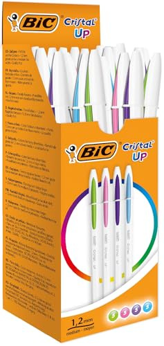 BIC Cristal Up Bolígrafos Bonitos de Colores Punta Media (1,2 mm) – Colores de Moda Surtidos, Caja de 20 Unidades