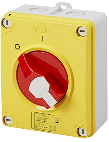 Gewiss INTERRUPTEUR SECTIONNEUR - HP - URGENCE - en BOÎTIER ISOLANT - 32A 2P - POIGNÉ ROUGE CADENASSABLE - IP66/67/69