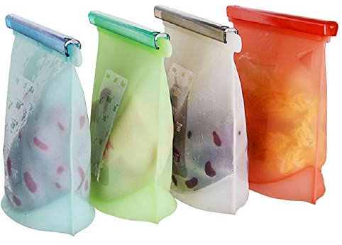 Topchances Lot de 4 sacs alimentaires en silicone respectueux de l'environnement réutilisables pour fruits, légumes, viande, sandwich, lait soupe 1000 ml