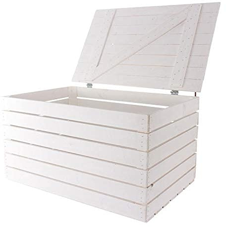 Neue Holztruhe weiß groß 80x50x39 cm Schatztruhe XXL Weisse Holzbank Aufbewahrungskiste Gartenmöbel Obstkiste Weinkiste mit Deckel Holzbox Sitzbank Vintage-Look Kiste Stuhl