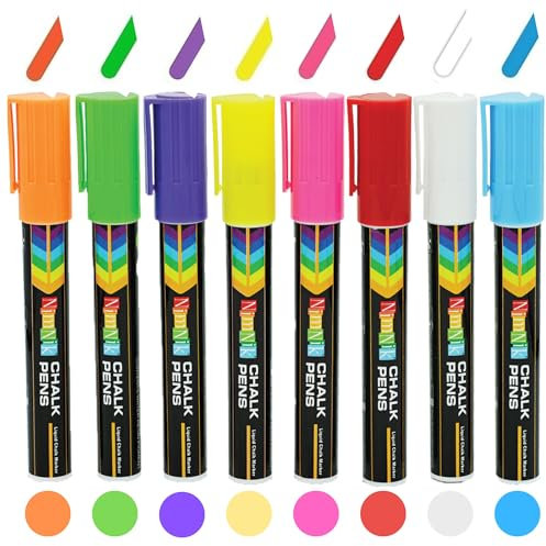 NimNik Liquid Chalk Markers Pens - Chalk Pens 6mm Reversible Nib - Chalk Markers for Glass, Windows - 8 Pack