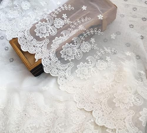 Ajuste de encaje de bordado inelástico con Patrón de Rose en 21 cm de ancho Cortina, Manteles, Funda que se puede quitar, Ropa de bricolaje nupcial/Accesorios (2 yardas en un paquete) (ivory)