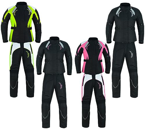 Waterproof Motorcycle Motorbike suits for women 2 Pieces Ladies Motorbike Suit Motorcycle Moped gears in Cordura Fabric with CE Approved Armours (Black with Grey flower, 2XL)