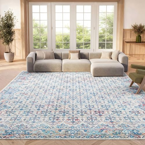 SAFAVIEH Traditionell Teppich für Wohnzimmer, Esszimmer, Schlafzimmer - Brentwood Collection, Kurzer Flor, Elfenbein und Blau, 183 X 274 cm