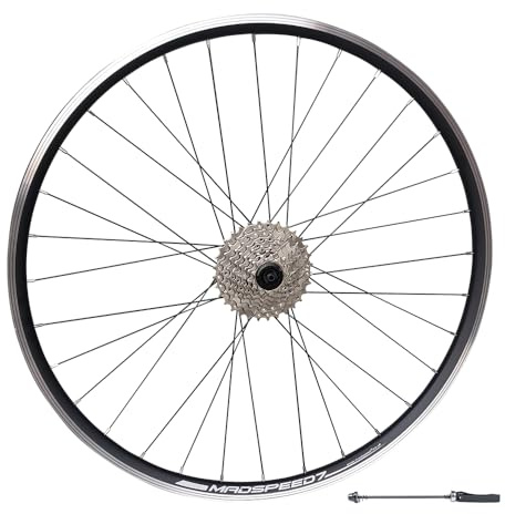 Madspeed7 QR 26 (ETRTO 559x19) MTB Mountain Bike REAR Wheel + 9 Speed Cassette (11-32t) - Rim & Disc Brake Compatible - Sealed Bearings Hub (Very Smooth Hub) - Double Wall - 32x Spokes