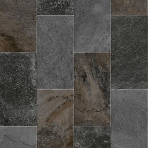 VINYL FLOORING UK Stone Effect Anti Slip Vinyl Flooring Roll Home Office Kitchen Bedroom Bathroom Lino Modern Design 2M 3M 4M Wide (1m(L) X 2m(W) (3'3...