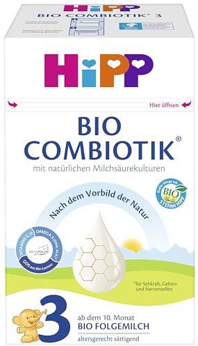 HiPP 3 Bio Combiotik (4 x 600g), Folgemilch ab 10. Monat, mit natürlichen Milchsäurekulturen, Vitamine C und D, GOS, Omega-3 (DHA, ALA), in bester Bio-Qualität