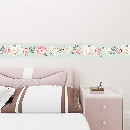 Dostear BordüRe Selbstklebend Kinderzimmer Tapeten Wohnzimmer Wanddeko Badezimmer 3d Fliesenaufkleber Wandleisten Rosa Pfingstrose 15 X 300CM