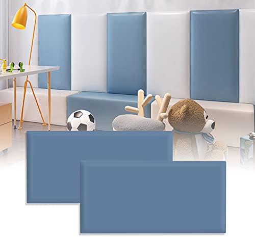 3D Anti-Collision Wall Padding for Kids, Peel and Stick Upholstered Wall Panels, Queen Headboard, Playroom Decorative Protection Panel, Pack of 2 Panels Sized 23.6” X 11.8” (Dark-Grey-Blue)
