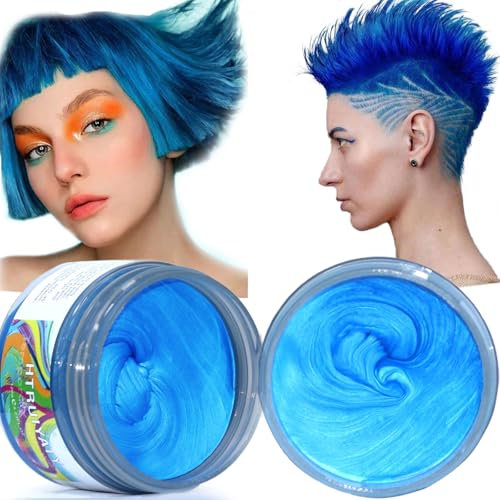 2pcs Azul Cera Para el Pelo Lavables Cera Para Pintar Cabello Hombre Mujer Temporal Tinte De Pelo Desechable Halloween Cosplay Cera Spray