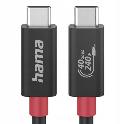 Hama USB C Kabel, 1m (USB C auf C, E Marker, USB4 Gen3, 40Gbit/s, Ladekabel, Datenkabel, PD 3.1 EPR, Monitorkabel, Ultra HD, Handy Ladekabel, Flexibel) Schwarz