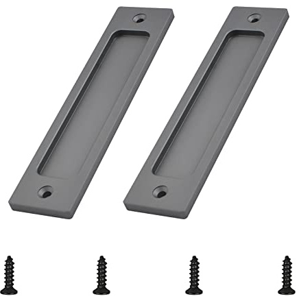 Morobor poignée de porte coulissante rectangulaire concave de 5,91 pouces, lot de 2 poignées de porte de meuble en alliage d'aluminium gris mat avec vis de montage
