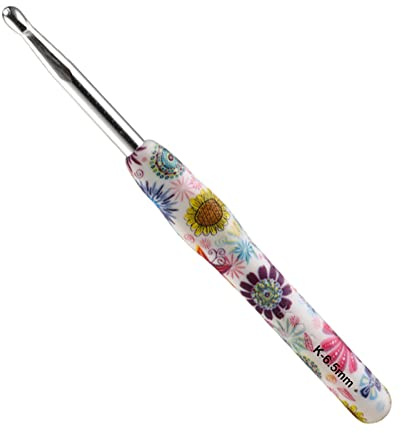 Coopay Häkelnadel mit Schön Blume, 1 Stück Gummigriff Häkelnadel 6,5 mm, Exquisite Ergonomisch Häkelnadeln für Anfänger, Solide Metall Häkeln und Bequem TPR Griff Häkelnadeln für Arthritische Hände