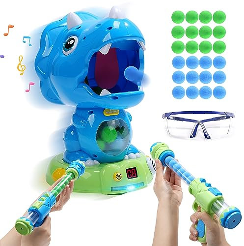 EagleStone Moveable Dinosaur Shooting Toys Triceratops Action，Kids Shooting Games mit LCD Score Record&LED, Verbesserung der Hand-Auge-Koordination Spielzeug für Jungen und Mädchen