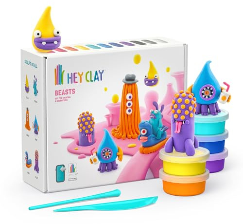 HEY CLAY Beasts Air Dry Clay Kit for Kids Multicolored Modeling Craft Set