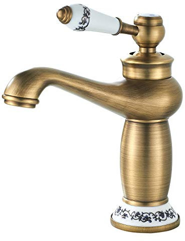 Namuoto Rubinetto Bagno Vintage Monocomando in Ceramica Floreale Per Lavandino Rubinetto Bagno Lavabo per Bidet, Ottone Antico