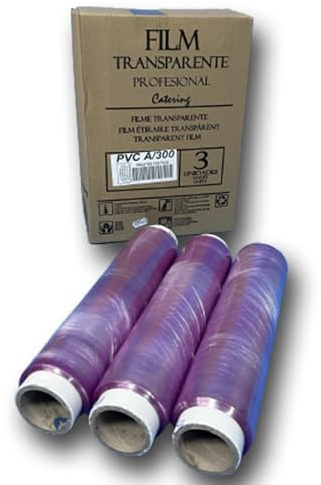 Film transparente alimentario profesional Almericorp®, gran resistencia - Pack 3 rollos (30cm x 300m) - Alimentación, industria, tatuajes.