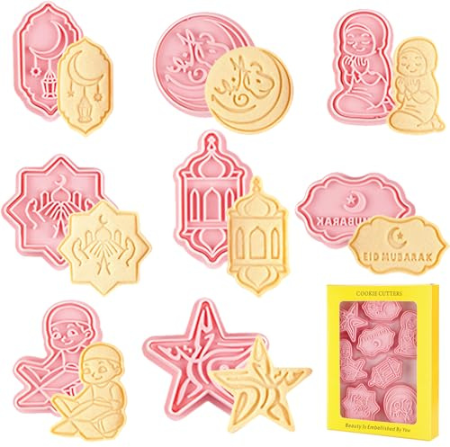 Eid Mubarak Ausstechformen, 8 Stück Ramadan Keksausstecher, Ausstechförmchen Muslimischen, Islamische Ramadan Ausstechformen Keksausstecher Eid Mubarak 3D Set, DIY Kuchen Backen Fondant Partydeko