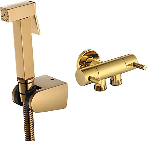 Hand-Bidet-Sprühgerät für Toilette, Messing, Titan, Gold, Baby-Stoffwindel-Sprühgerät, wandmontiertes Toiletten-Sprühgerät mit Brauseschlauch und Halter, tragbares Badezimmer-WC, Kaltwasser-Reinigung