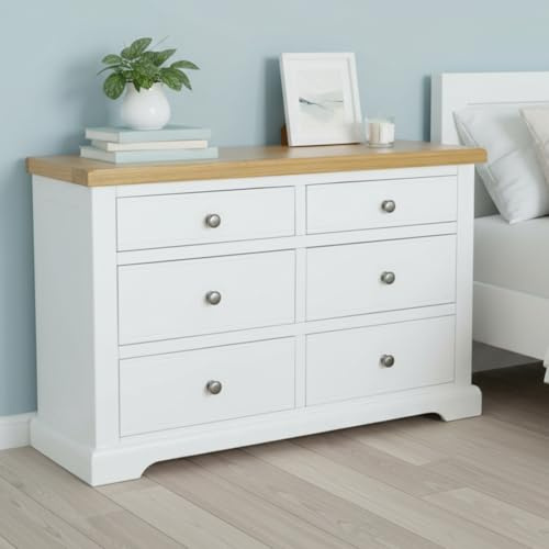 GROF GROFurniture White Chest of Drawers, Storage Chest, Painted Bedroom Furniture, Window Unit Chest of Six Drawer, Painted Ready Assembled Bedroom Plinth Leg