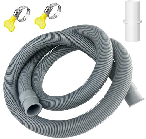 Gentpovth 1.5M x 20 mm Manguera de Lavadora, Manguera de Desagüe Universal con 2 Abrazaderas y 1 Soporte, Kit de de Extensión Manguera de Repuesto para Lavadora, Lavavajillas y Secadora