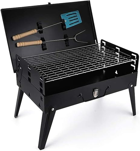 CRBUDY Barbecue à Charbon de Bois Pique-Nique en Plein air Barbecue Portable Grill de Type Valise Barbecue à Charbon de Bois Pliable Barbecue de Bureau pour 3 à 5 Personnes
