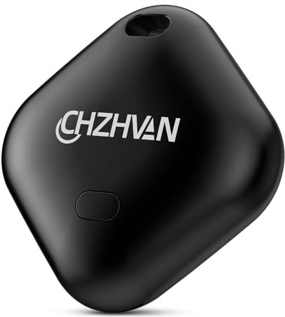 CHZHVAN Key Finder, Wallet Tracker Works with Apple Find My (iOS only), Replaceable Battery, Water-Resistant, Bluetooth Item Finder for Bags, Luggage, Pets & Backpack (Black, 1 Pack)