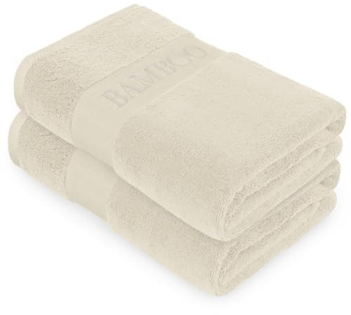 Bamboo Bath Towels Pack of 2 Super Absorbent 500GSM Bath Towel Set Quick Dry Soft 60% Bamboo 40% Cotton Bathroom Shower Towel Bone