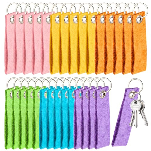 Otuuz 30 Pezzi 13 x 3 cm Portachiavi in Feltro Fai da Te Ornamenti Creativi del Portachiavi con Pendente del Feltro Peluche per Artigianato Decorazione, 6 Colori (Colore macaron)