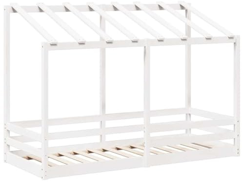 vidaXL Barnsäng med tak vit 90x190 cm massiv furu, barnsängstomme, juniorsängstomme, enkelsäng för barn, barnsängstomme, barnsäng, barnsäng i trä